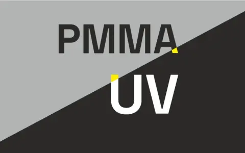 PMMA UV – co to jest? Prosty tekst na tle dzielonym na szaro-czarne.