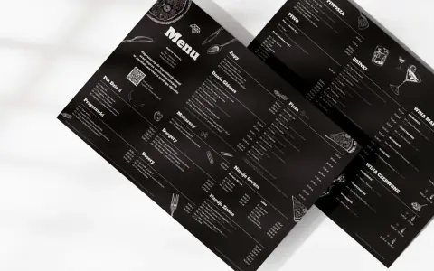 Menu kraft bistro z daniami głównymi, pizzą, burgerami i napojami.