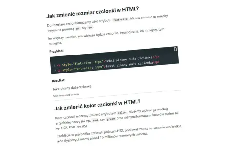 Przykład zmiany rozmiaru czcionki w HTML: 18px dla dużej, 12px dla małej. Pokazuje to, jak rozmiar czcionki w rzeczywistości wpływa na tekst.