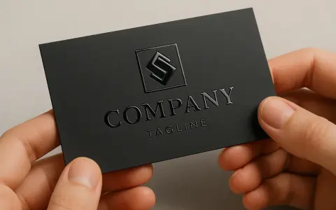 Czarne wizytówki z wypukłym logo i tekstem, prezentujące eleganckie uszlachetnienia druku.