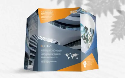 Trójwymiarowa ulotka reklamowa prezentująca nowoczesną architekturę. Różne rodzaje ulotek mogą tak wyglądać.