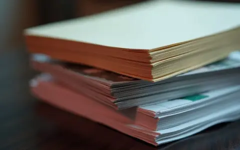 Stosy papieru o różnej gramaturze, jeden z nich ma pomarańczowe brzegi.