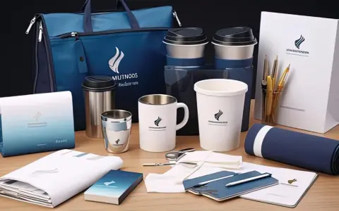 Zestaw eleganckich gadżetów firmowych: torba, kubki, termosy, notesy i długopisy. Idealny reklamowy drobiazg dla klientów.